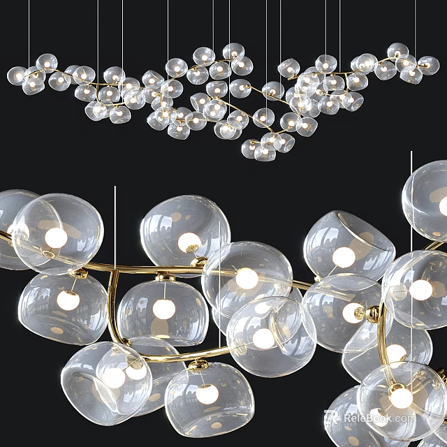 Modern Glass Globe Chandelier With Gold Metal Frame And Transparent Spherical Lighting Design 3d model 