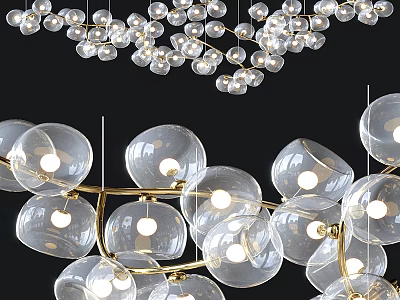 Modern Glass Globe Chandelier With Gold Metal Frame And Transparent Spherical Lighting Design 3d model