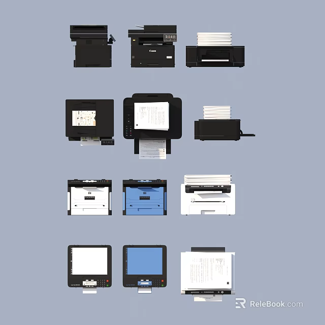 Essential Home Office Printers in Various Colors and Compact Designs for Everyday Document Printing 3d model 