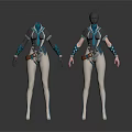 Two Character Costumes In Blue And White With Belt Gloves And Leggings
