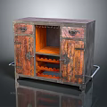 Vintage Industrial Wine Cabinet With Distressed Wooden Doors Metal Frame And Wine Racks