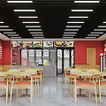 Modern Bright Casual Restaurant Interior Design With Light Wooden Chairs And Neat Order Counter Layout