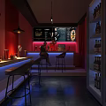 Intimate Restaurant Interior With Dining Tables Chairs Wall Paintings Red Decor And Diners