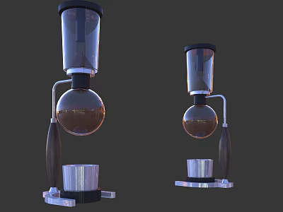 Modern Siphon Coffee Makers with Glass Containers Wooden Handles and Metal Bases 3d model