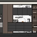 Contemporary Sideboard With Gray Drawers Wooden Cabinets And Marble Backsplash In Modern Kitchen