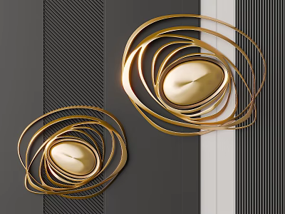 Elegant Golden Circular Ring Wall Decor With Oval Center For Home Interior 3d model