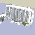 Modern Multi Storey Office Building With Large Windows And Adjacent Structure 3d model