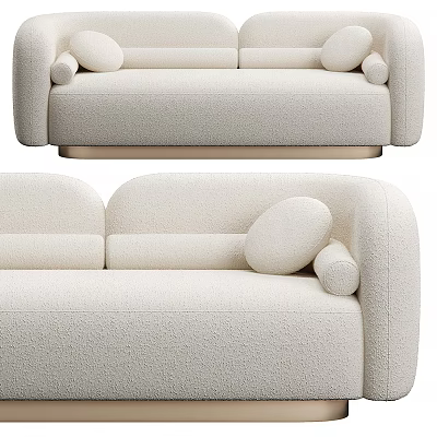 Soft Cream Sectional Sofa With Plush Fabric Rounded Arms And Decorative Pillows 3d model