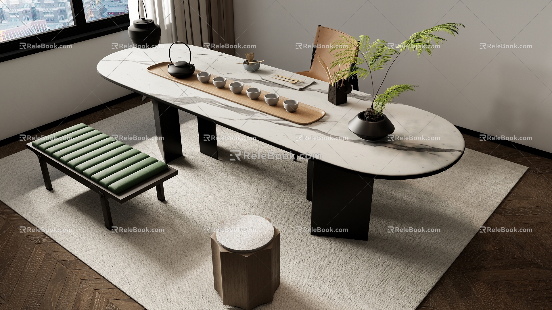 New Chinese Tea Table Tea Chair Combination 3d model