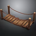 Handmade Wooden Decorative Bridge With Rope Railings And Arch Plank Design