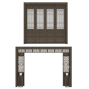 Chinese style pass door screen door cover 3d model