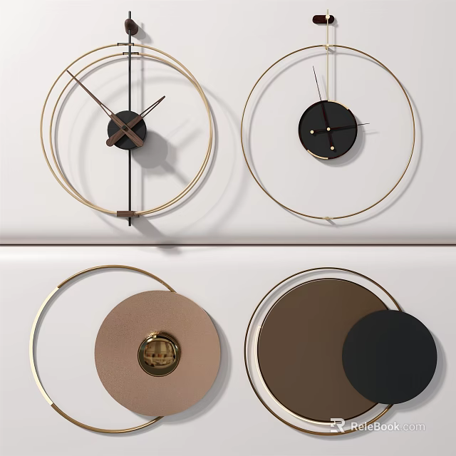 Modern Decorative Wall Clocks With Circular Frames Gold Black Brown Tones 3d model