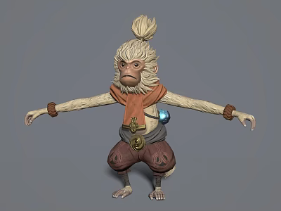 3D Modeled Monkey Game Movie Character With Topknot Orange Top And Brown Pants 3d model
