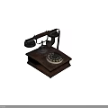 Two Classic Vintage Telephones With Rotary Dial Wooden Base And Black Cables