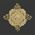 Golden Floral 3D Decorative Structure With Central Sphere And Intricate Patterns 3d model