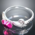 Elegant Silver Ring With Pink Gemstone And Wavy Decorative Design 3d model