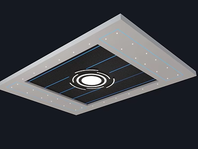 Modern Ceiling Design With Central Circular Light Radial Lines And Recessed Lights 3d model