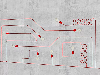 Wall Lamp Installation Layout With Red Circuit Lines And Modern Design 3d model