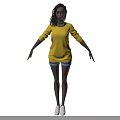 Game Movie Female Character Wearing Yellow Top Blue Shorts White Shoes Three Angles Orange Background