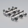 Modern Office Desks Setup With Black Ergonomic Chairs And Computer Monitors 3d model