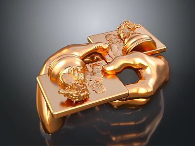 Golden Hand Shaped Living Supplies Featuring Square Patterned Decorative Objects 3d model