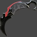 Silver Curved Weapon With Red Glowing Accents And Bat Wing Inspired Design