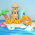 Summer Beach Scene With Sand Castle Palm Tree Slide And Octopus Toy