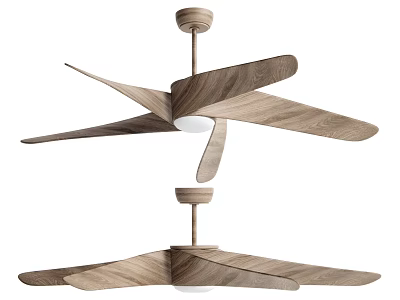 Modern Air Conditioner Fan With Wooden Blades And Ceiling Mounted Light Design 3d model