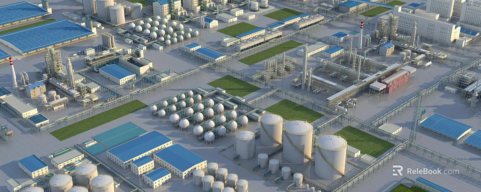Industrial Plant Layout With Storage Tanks Buildings And Piping Facilities 3d model 
