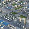 Industrial Plant Layout With Storage Tanks Buildings And Piping Facilities