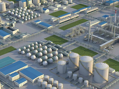 Industrial Plant Layout With Storage Tanks Buildings And Piping Facilities 3d model