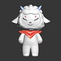 Cartoon Character With Sheep like Creature Features White Body Blue Horns Red Scarf Standing Pose