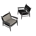 Leisure Chair With Black Frame And Beige Cushion Woven Design Modern Style Indoor Outdoor Use