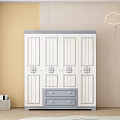 White Panel Door Wardrobe With Drawer Storage And Modern Interior Design 3d model
