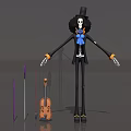 3D Skeleton Game Movie Character With Top Hat Black Coat Blue Bow Tie Violin And Baton