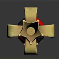 Ornate Golden Scepter with Red and Black Decorative Top and Red Gemstone Base
