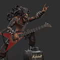Rock Inspired Game Movie Character With Long Hair Tattoos Red Electric Guitar And Marshall Amplifier