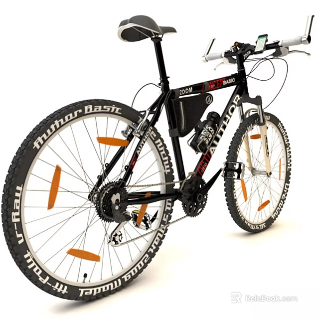 Mountain Bike Sports Equipment With Large Tires Orange Reflectors And Black Frame 3d model 