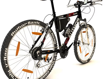 Mountain Bike Sports Equipment With Large Tires Orange Reflectors And Black Frame 3d model