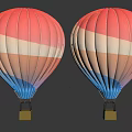 Two Colorful Hot Air Balloons With Pink White Brown And Blue Stripes