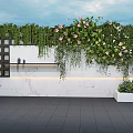 Living Green Plant Wall With Trailing Vines Colorful Flowers And Marble Backdrop Design