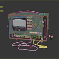Vintage Computer Device With Green Case Display Screen Buttons Knobs And Connecting Cables