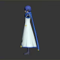 Blue Haired Game Movie Character 3D Model With Blue White Coat Purple Pants Arms Outstretched