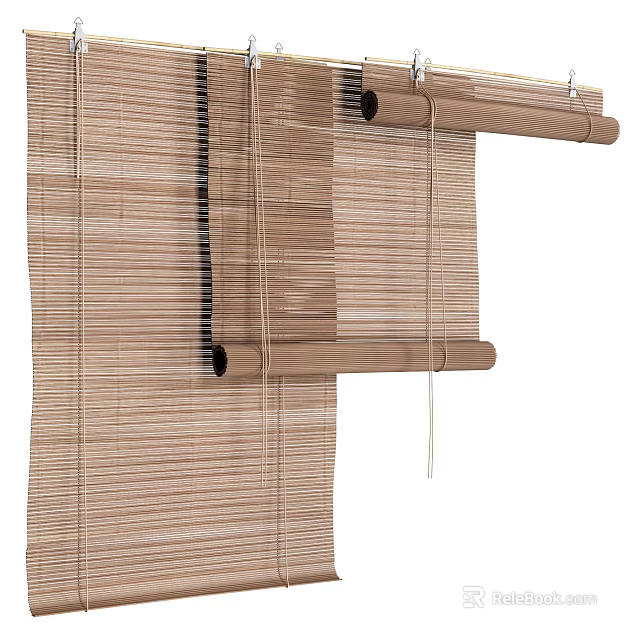 Natural Bamboo Roller Blinds With Slats And Pull Cord For Home Interior Design 3d model 