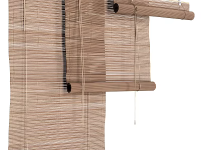 Natural Bamboo Roller Blinds With Slats And Pull Cord For Home Interior Design 3d model