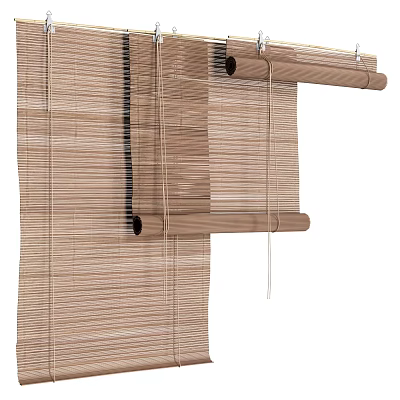 Natural Bamboo Roller Blinds With Slats And Pull Cord For Home Interior Design 3d model