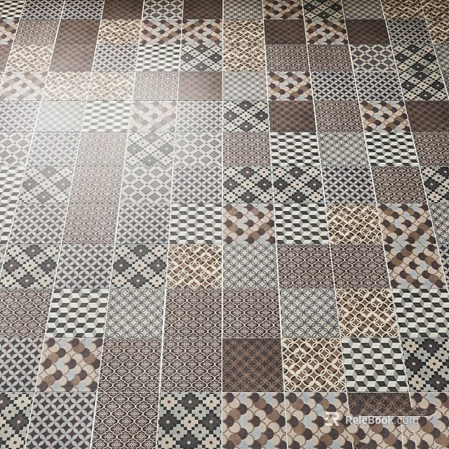 Patterned Floor Tiles Design With Mixed Geometric Patterns And Neutral Color Tones 3d model