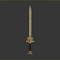 Decorative Fantasy Sword With Glowing Blue Tip Golden Blade And Intricate Hilt Design