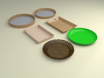 Practical Vegetable Washing Basins With Rattan Wooden And Green Plastic Styles 3d model