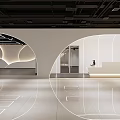 Modern Storefront Design With Arched Structure Lighting Effects And White Walls Floor Reflection